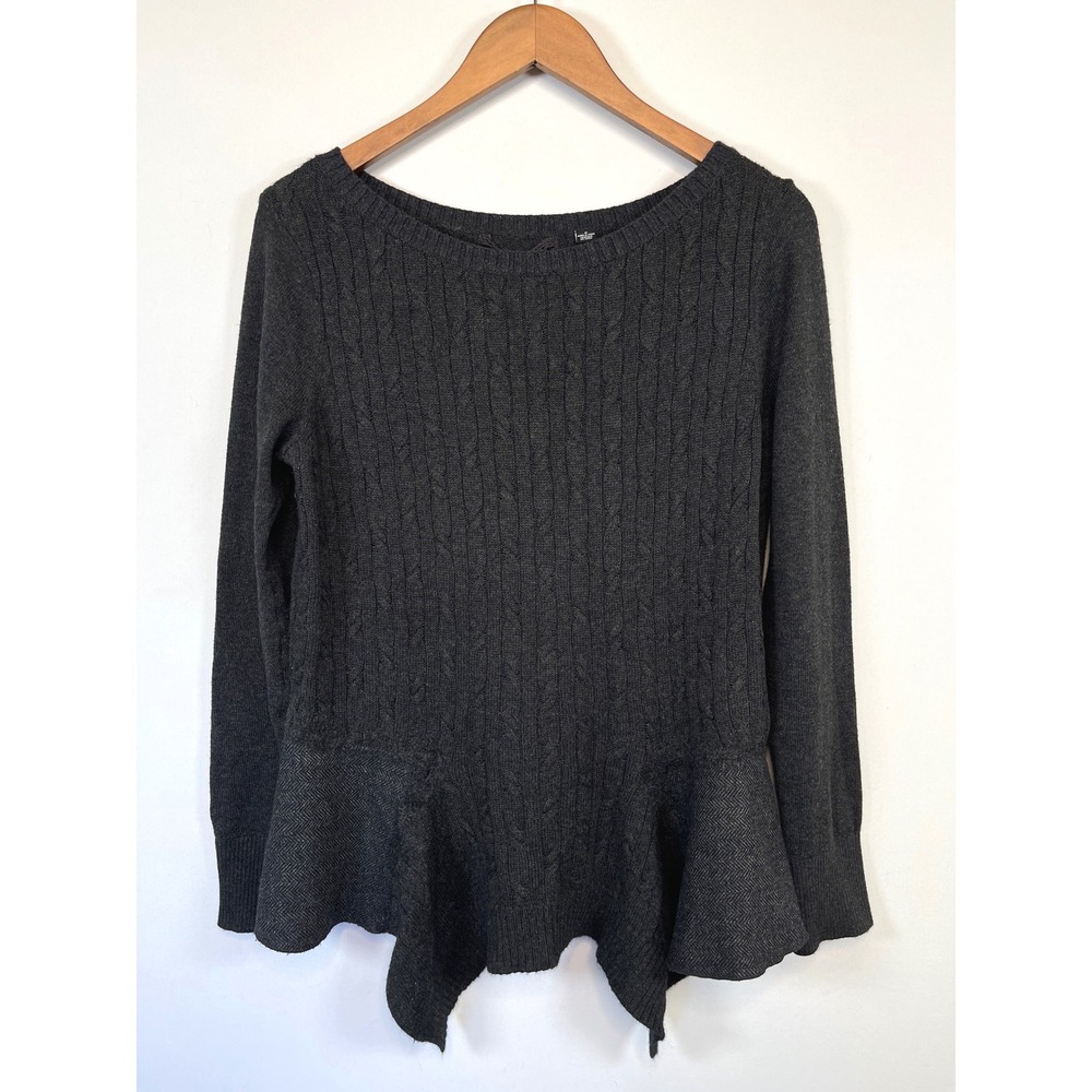 Knitted & Knotted Anthropologie Peplum Cable Knit Sweater M Grey Herringbone
